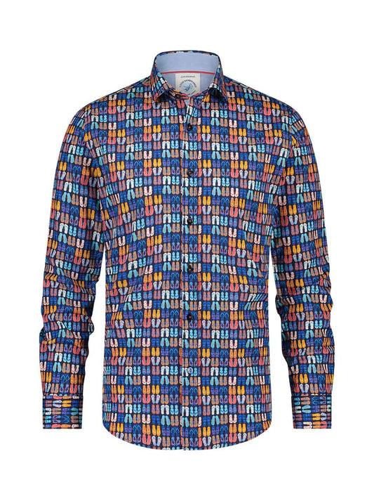 A FISH NAMED FRED - FLIP FLOP PRINT SHIRT IN NAVY
